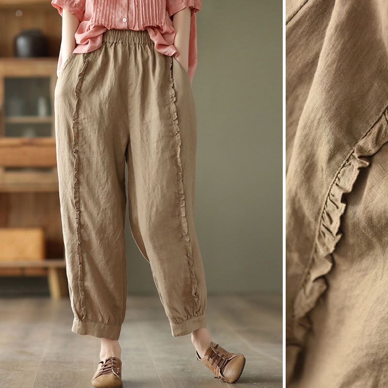 Women's high-waist solid-color harem pants by FitiqueFit, casual capri style with relaxed fit and comfortable waistband.