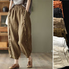 Women's high-waist solid-color harem capri pants by FitiqueFit, casualwear with a relaxed fit and comfortable style.