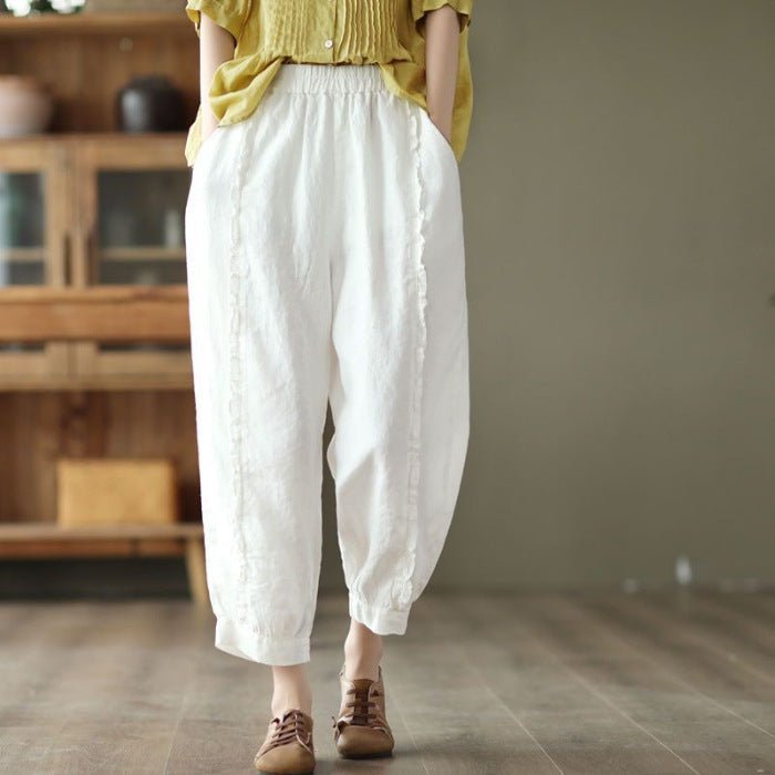 Women's high-waist solid-color Capri harem pants by FitiqueFit, casualwear with relaxed fit and comfortable harem style.