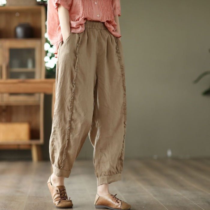 Women's high-waist solid-color harem capri pants by FitiqueFit, casualwear with a relaxed fit and comfortable style.