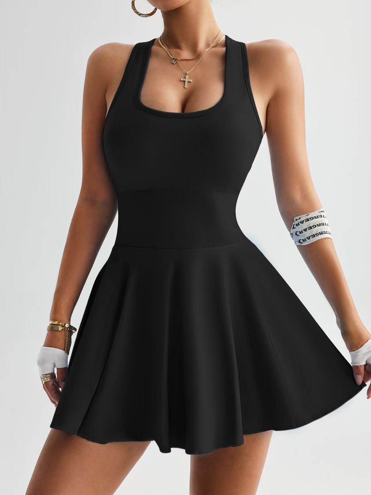 Women’s high waist yoga dress by FitiqueFit, casualwear, featuring a comfortable fit and stylish design for active or leisure wear.