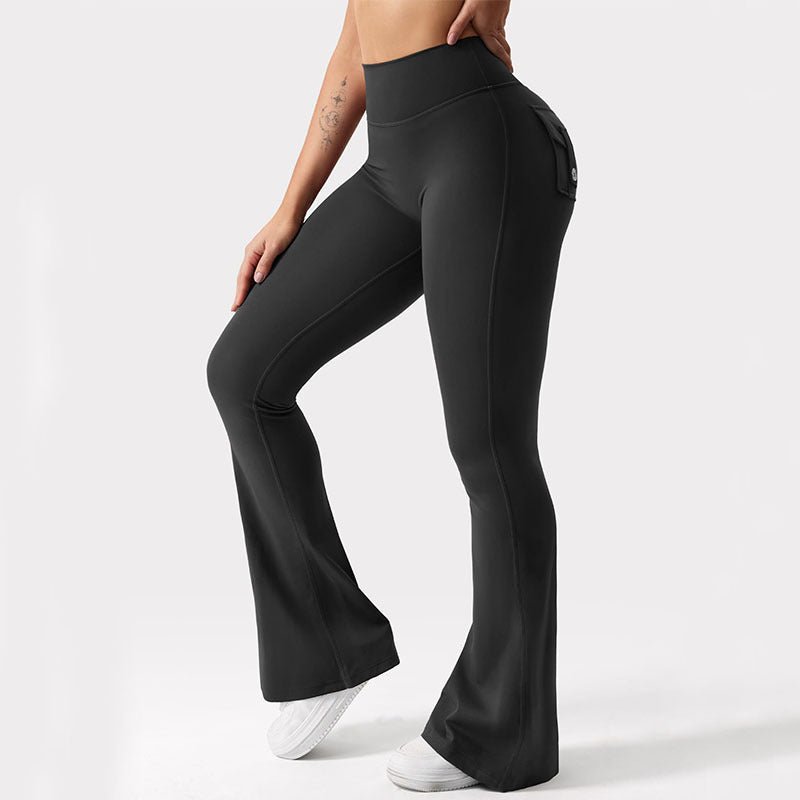 Women’s high-waisted cargo pocket workout leggings by FitiqueFit, featuring a snug fit and functional side pockets for casual wear.