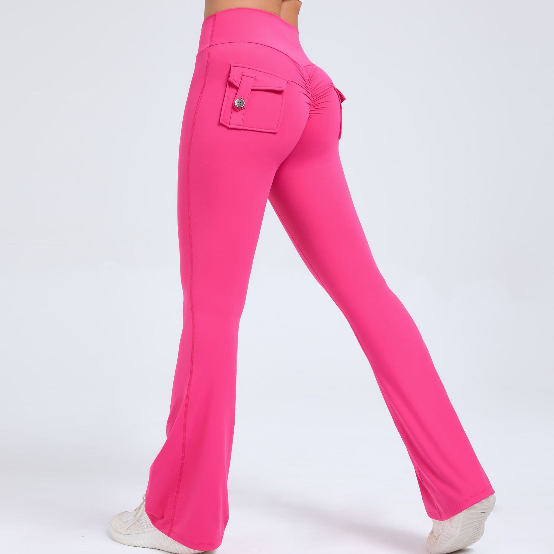 Black women's high-waisted cargo pocket workout leggings by FitiqueFit, featuring a snug fit and functional side pockets.
