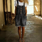Women’s high-waisted sleeveless denim shorts jumpsuit by FitiqueFit, featuring a casual fit and stylish design.