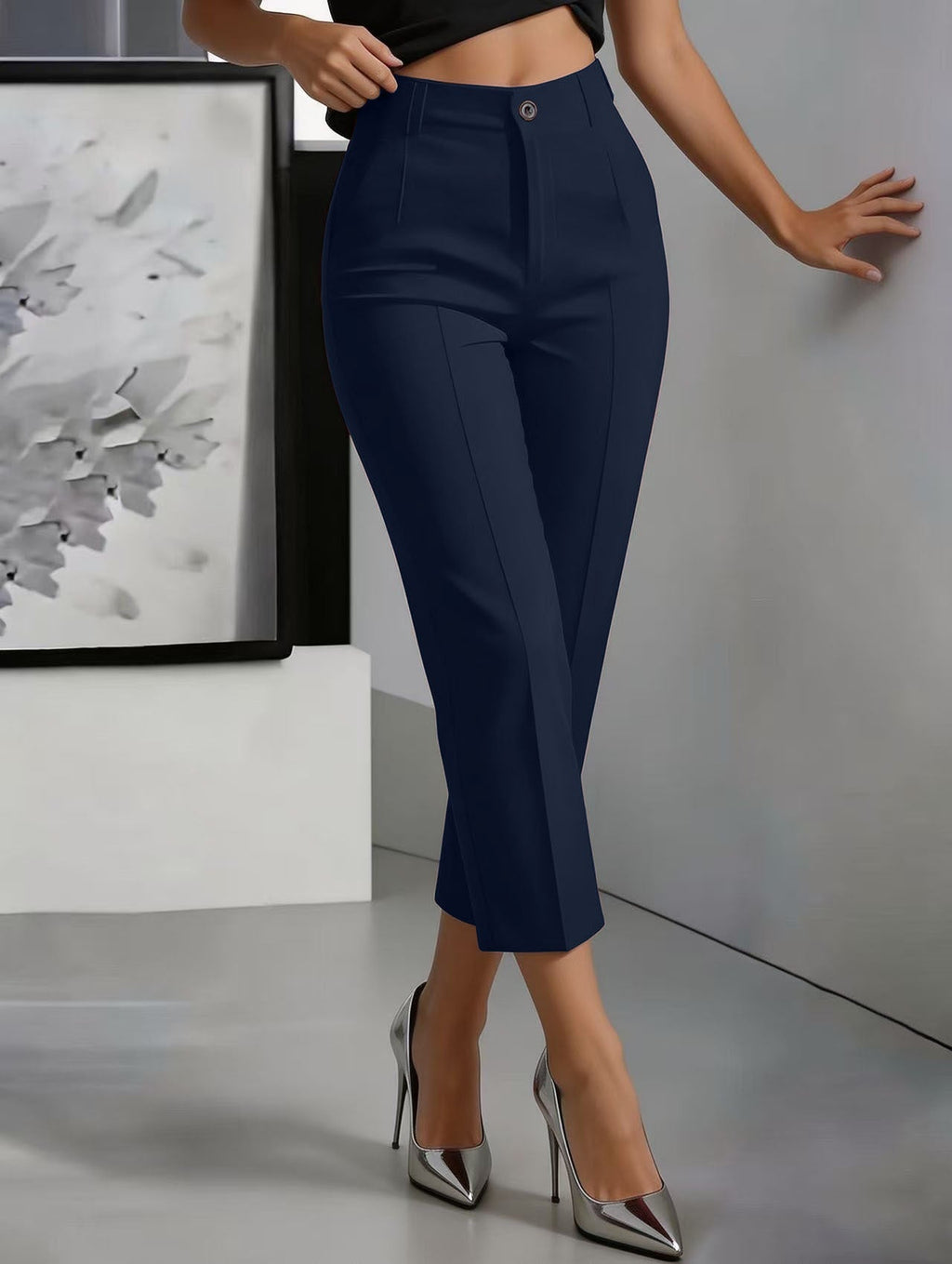 Women’s high-waisted straight-leg casual pants by FitiqueFit, featuring a drapey, cropped fit and comfortable, stylish design.