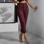 Women’s high-waisted straight-leg casual pants by FitiqueFit, featuring a drapey cropped fit and relaxed, comfortable style.