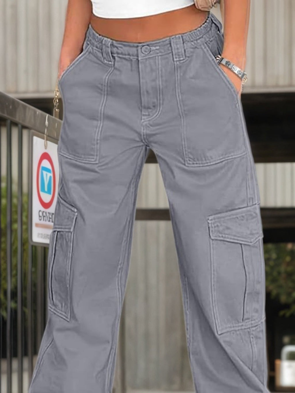 Women’s high waisted casual work pants from FitiqueFit, wide-leg cargo trousers with a relaxed fit and functional pockets.