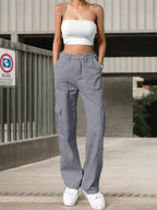 Women's high waisted casual work pants by FitiqueFit, wide leg cargo trousers with a relaxed fit and functional pockets.