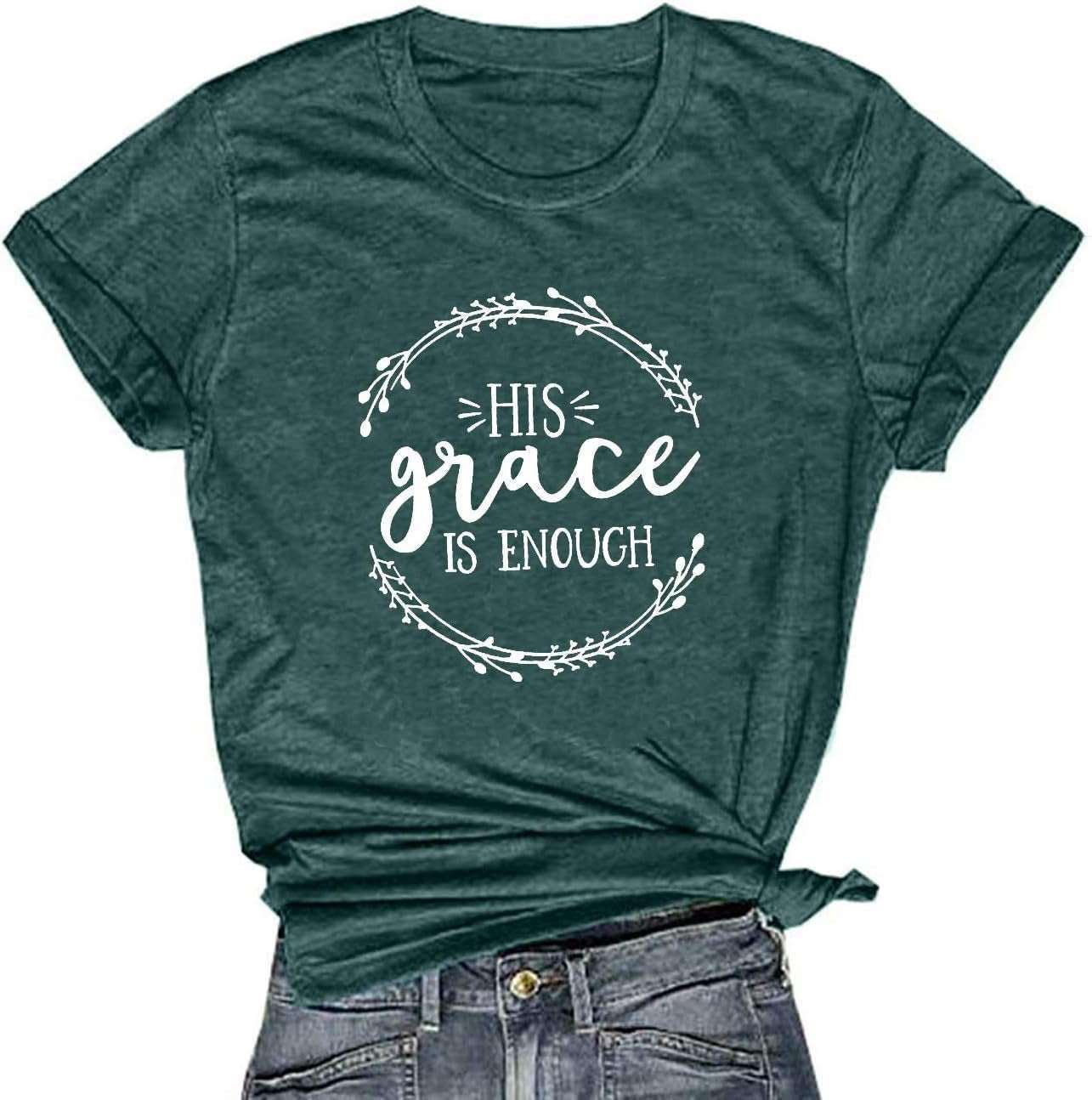 Women's His Grace Is Enough Short Sleeve Casual Tee ShirtStay comfortable and stylish in the Women's His Grace Is Enough Tee. With a classic design and inspiring message, this soft and breathable tee is perfect for everydaT shirtsPlush Fashions ShopPlush Fashion Shop