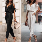 Women's hollow-out knitted top and linen pants two-piece casualwear set by FitiqueFit, showing the stylish knit top and relaxed linen pants.