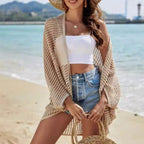 Women's hollow-out shawl cardigan with batwing sleeves, sun-protective cover-up, casual wear by FitiqueFit.