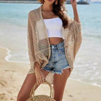Women's hollow-out shawl cardigan by FitiqueFit with batwing sleeves, sun-protective casual cover-up for warm weather.