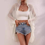 Women's hollow-out shawl cardigan by FitiqueFit featuring batwing sleeves, sun protection, and a casual, lightweight cover-up design.