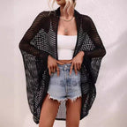 Women's hollow-out shawl cardigan with batwing sleeves, sun-protective cover-up, casualwear by FitiqueFit.