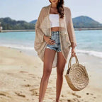 Women's hollow-out shawl cardigan with batwing sleeves by FitiqueFit, casual sun-protective cover-up perfect for warm weather.