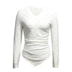Women’s hollow-out V-neck long sleeve top by FitiqueFit, casualwear featuring a stylish cutout design and comfortable fit.