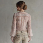 Women's lace flared sleeve fake two-piece knotted top from FitiqueFit, featuring delicate lace details and a stylish casualwear design.