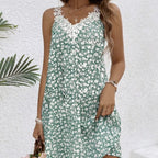 Women's lace patchwork floral print casual dress by FitiqueFit, featuring delicate lace details and vibrant floral patterns.
