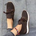 Women's Lace-Up Mesh Walking Flats by FitiqueFit, showcasing breathable mesh fabric and casual lace-up style for comfortable daily wear.