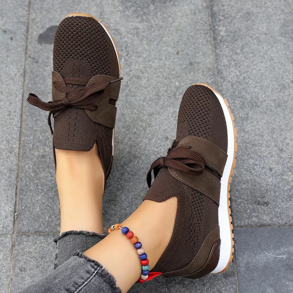 Women's Lace-Up Mesh Walking Flats by FitiqueFit, showcasing breathable mesh fabric and casual lace-up style for comfortable daily wear.