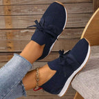 Women’s lace-up mesh walking flats by FitiqueFit, featuring breathable fabric and comfortable slip-on design.