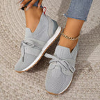 Women’s lace-up mesh walking flats from FitiqueFit showing breathable mesh material and comfortable casual footwear design.
