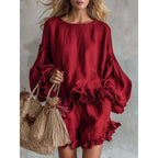 Women's loose fit lantern sleeve top and shorts two-piece casual wear set by FitiqueFit, featuring comfortable, stylish fabric and relaxed fit.