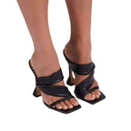 Large size women's high heel stiletto slippers with square toes in gold, stylish and elegant footwear by LadyShow.Store.