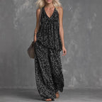Women’s leopard print sleeveless top and chiffon pants set by FitiqueFit, casualwear ensemble featuring stylish animal print fabric.