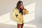 Women's long-sleeve contrast color 2-piece casualwear set with top and cropped pants by FitiqueFit, featuring stylish, comfortable design.