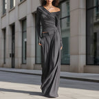 Women's casual long-sleeve pullover top and loose pants set from FitiqueFit, relaxed fit, perfect for comfortable everyday wear.
