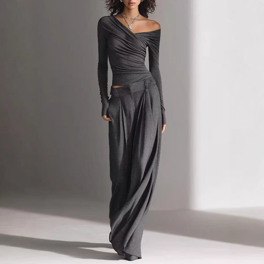 Women's casual long-sleeve pullover top and loose pants set by FitiqueFit, comfortable 2-piece outfit for everyday wear.