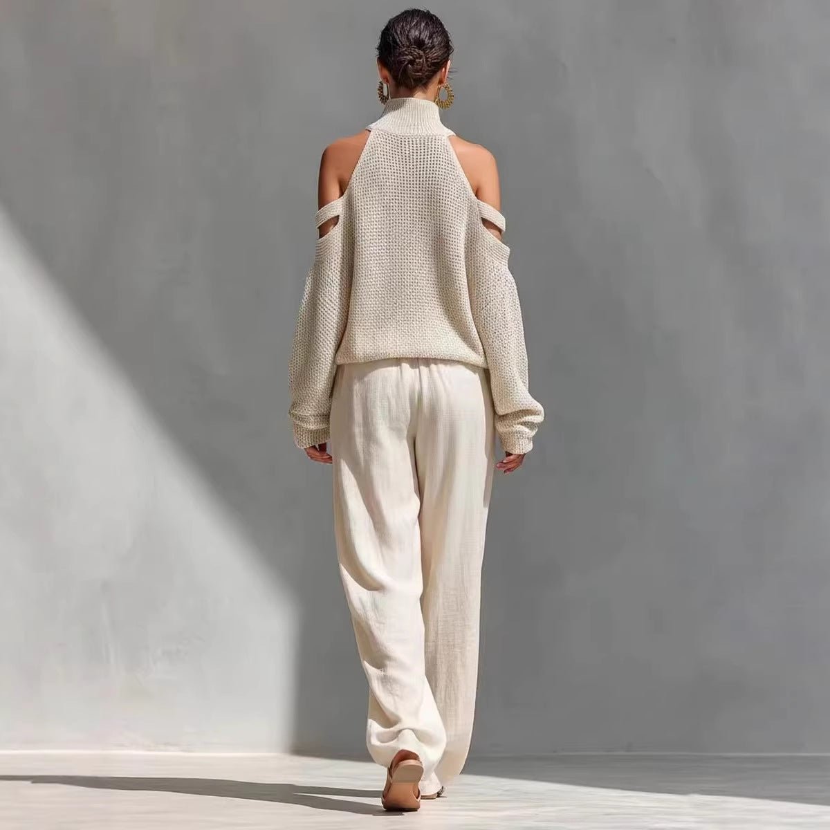 Women's long-sleeve turtleneck top and pants set by FitiqueFit, casualwear, featuring a stylish, comfortable 2-piece outfit.