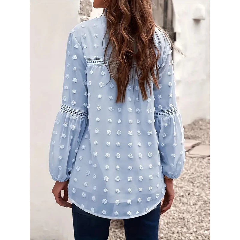Women’s long-sleeve V-neck business casual blouse by FitiqueFit, shown in a stylish, comfortable fit perfect for office wear.