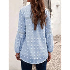 Women’s long-sleeve V-neck business casual blouse by FitiqueFit, shown in a stylish, comfortable fit perfect for office wear.