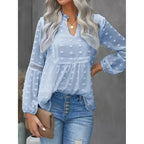 Women's long-sleeve V-neck business casual blouse by FitiqueFit, shown in a stylish, comfortable design perfect for office wear.