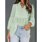 Women’s long-sleeve V-neck business casual blouse by FitiqueFit, shown in a relaxed fit with a soft fabric finish.