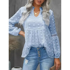 Women’s long-sleeve V-neck business casual blouse by FitiqueFit, shown in a versatile, stylish design suitable for office wear.