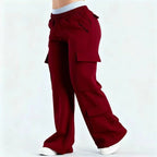 Women's loose-fit casual pants with pockets in solid two-tone color, by Plush Fashion Hub, ideal for comfortable everyday wear.