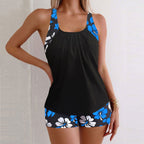 Women’s floral two-piece swimsuit with loose halter top and matching bottoms by FitiqueFit, ideal for casual beachwear.
