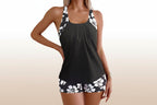 Women’s floral two-piece swimsuit with loose halter top from FitiqueFit, perfect for casual beach or poolside wear.