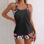 Women’s loose halter two-piece swimsuit with floral print, casualwear by FitiqueFit, featuring a relaxed fit and vibrant floral design.