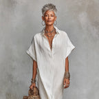Women’s loose long batwing sleeve dress by FitiqueFit, casualwear with flowing fabric and relaxed fit, shown on a model.
