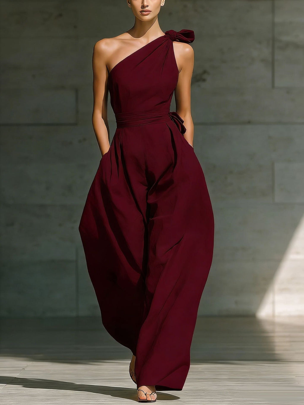 Women's loose sleeveless off-shoulder belted wide-leg jumpsuit from FitiqueFit, displayed on a model showing casualwear style.