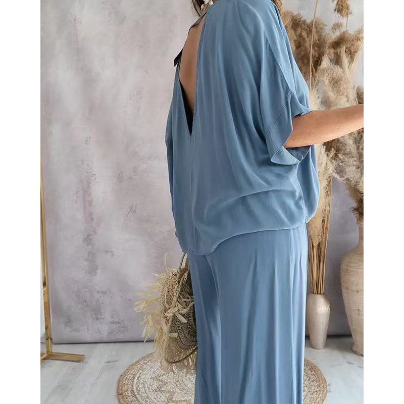 Women’s casual lounge set with wide-leg pants by FitiqueFit, featuring comfortable fabric and relaxed fit for everyday wear.
