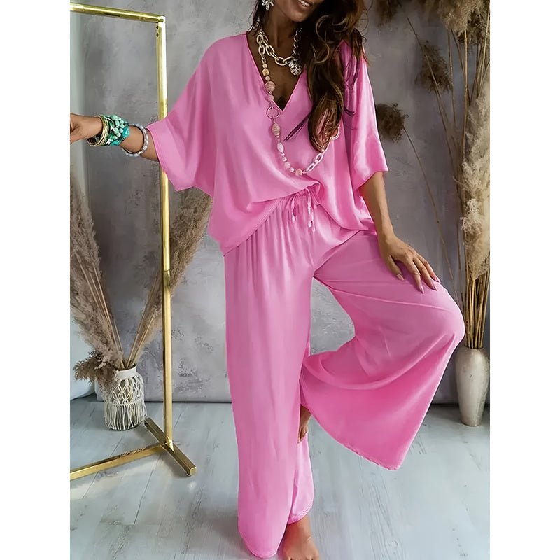 Women's lounge set with wide-leg pants from FitiqueFit, featuring comfortable casualwear in relaxed, stylish fit.
