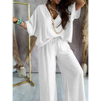 Women's lounge set with wide-leg pants from FitiqueFit, featuring a comfortable casualwear outfit perfect for relaxed days.