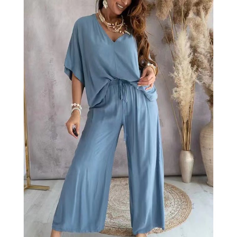 Women’s lounge set with wide-leg pants from FitiqueFit, featuring a comfortable casualwear outfit for relaxed wear.