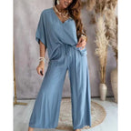 Women’s lounge set with wide-leg pants from FitiqueFit, featuring a comfortable casualwear outfit for relaxed wear.