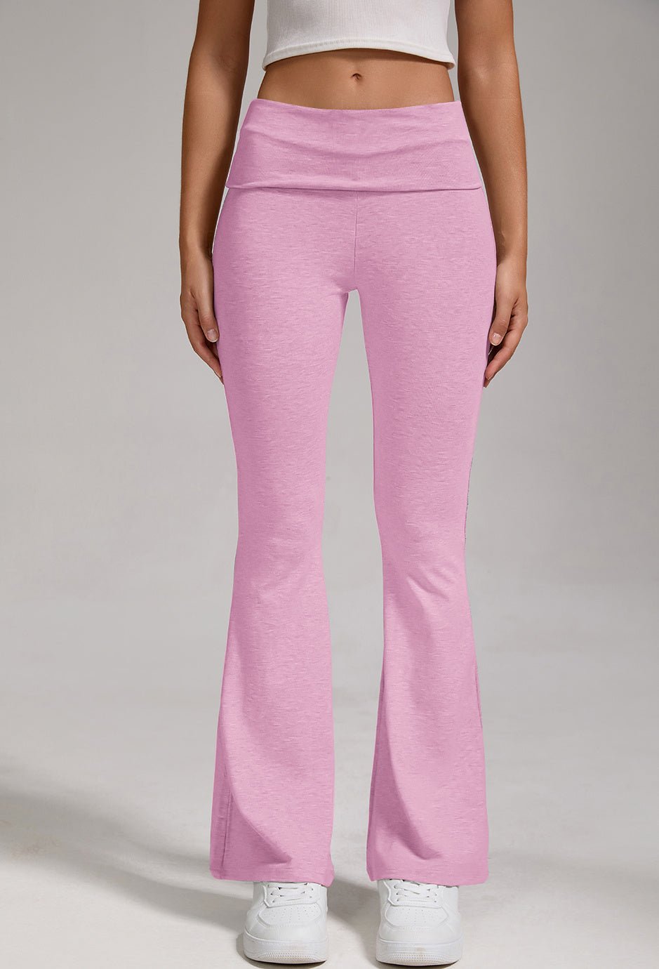 Women's low-waisted folded waist flared pants with wide-leg fit, casualwear from FitiqueFit.